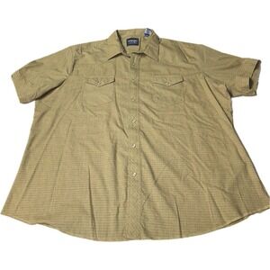 Wrangler Western Shirts Pearl Snap‎ Men's 2XL Short Sleeve Tan Brown Checkered